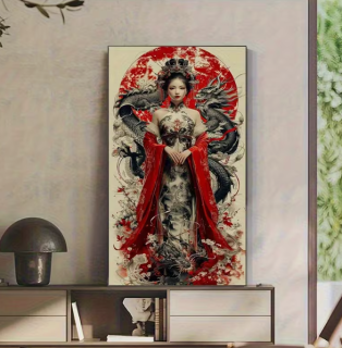 Preview: Diamond Painting Drachenkaiserin in rotem Gewand